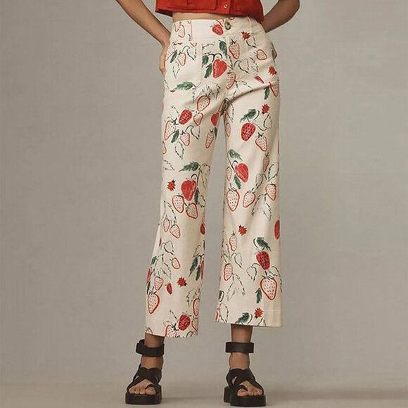 Red Casual Women's Wide Leg Capri Denim Jeans - Picture 1 of 4